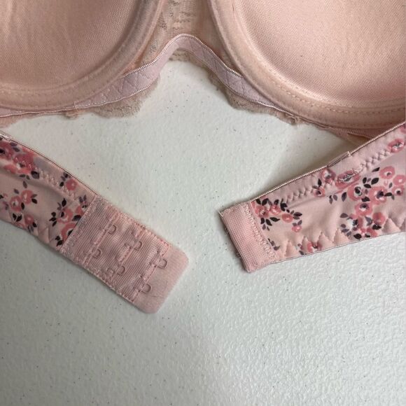 Laura Ashley Pink Peach Floral Strapless Push Up Bra Lace Women 34C No Straps - Picture 13 of 15